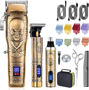 Roziapro Professional Hair Clippers for Men Hair Trimmer for Haircut Cordless Hair Clippers Set with Rechargeable Nose Hair Trimmer Gifts for Men (Gold)