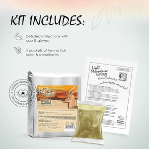 Light Mountain Henna Hair Color &amp Conditioner - Medium Brown Hair Dye for Men/Women Organic Henna Leaf Powder and Botanicals Chemical-Free Semi-Permanent Hair Color 16 Oz