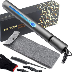 NITION Ceramic Tourmaline Hair Straighteners LCD Flat Iron MCH 10s Fast Heating Up. 1" Smooth 3D Floating Plate Healthy Straightening Tools. Travel Pouch Bag. Dual Voltage. Luxury Gift Box. Black
