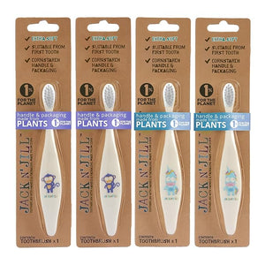 Jack N' Jill Baby &amp Toddler Toothbrush - 12 Months &amp Up Age 2-4 Natural Soft Non Toxic Cornhusk Handle Kids Toothbrushes for Girls &amp Boys - Assorted Characters (4 Pack)