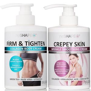 Reshape Collagen Body Cream + Crepey Skin Treatment Lotion Moisturizer Skin Care Set, Crepey Skin Cream Targets Wrinkles &amp; Sagging Skin While Collagen Hydrates + Tightens Skin, 15 Fl Oz (Pack of 2