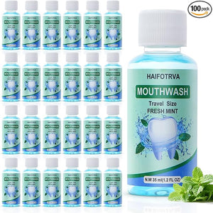 100 Pcs Mini Mouthwash Travel Size BulkBlue Portable Mint Flavor Mini Mouthwash Individual 35ml/1.2oz On The Go Mouth Wash Small Bottle for TravelOfficeToiletry Kits