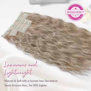 REECHO Clip in Hair Extensions 5PCS Blonde Hair Extensions 24 Thick Long Loose Waves hair extensions HE002 Invisible Lace Weft Natural Soft Hairpieces for Women ? Dark Ash Blonde