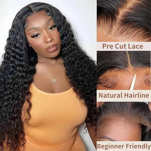 Glueless Wigs Human Hair Pre Plucked Pre Cut Wear and Go Deep Wave Wigs for Women 5x5 HD Lace Closure Raw Human Hair Soft Beginners Friendly 200 Density Natural Color 26 Inch