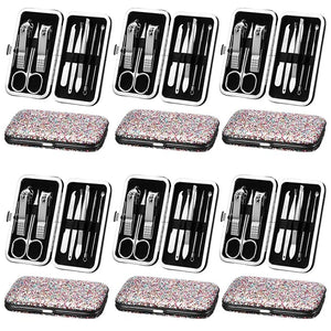 Geosar 12 Set Christmas 8 in 1 Manicure Set Christmas Stainless Steel Nail Clippers Kit Pedicure Care Tools with Leather Case Travel Grooming Kit Gift for Women Men(Glitter Candy Color)