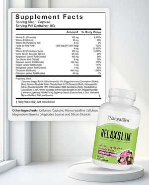 NaturalSlim Relaxslim Rhodiola Rosea &amp Adaptogenic Herb for Brain Mood Metabolism Tension &amp Energy Support Supplement - 21 Different Natural Compounds Help Control Appetite - 120 Capsules