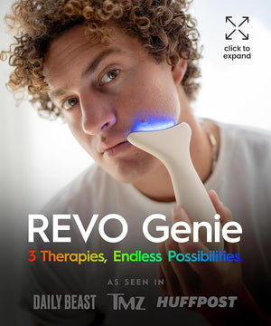 REVO Genie | 3-in-1 Face &amp; Neck Beauty Massager with Heat, 3 Light Therapies, Smart Vibration | Red Light, Blue Light, Green Light Therapy for Wrinkles, Hyperpigmentation, Acne &amp; More - Beige