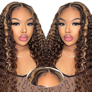 4/27 Glueless Wigs Human Hair Pre Plucked Pre Cut Highlight Ombre Deep Wave Wigs 5x5 HD Lace Closure All-Day Comfort Ready to Wear Wig Beginners Friendly 200 Density 30 Inch