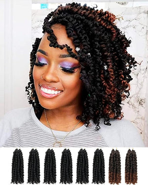 Passion Twist Crochet Hair 8 Inch Pre Looped - Mixed Color Combo Pack (6 x 1B + 2 x T1B/30) Pre-twisted Soft &amp Bouncy Synthetic Braided Hair Extensions For Black Women (8 Inch - 8 Packs 1B + T30