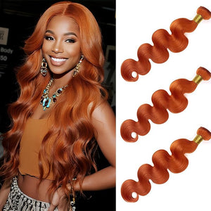 Orange Body Wave Human Hair Bundles 26 28 30 Inch Brazilian Remy Virgin 10A Body Wave 3 Bundles Human Hair Hair Extensions Bundles Orange