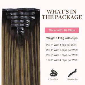 GOO GOO Clip in Hair Extensions Real Human Hair Remy Human Hair Extensions Clip ins for Women Natural Human Hair 22inch 110g 7Pcs 2/6/2 Balayage Dark Brown to Chestnut Brown
