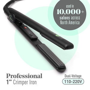 Professional Series Hair Crimper Iron 1 Inch by MINT | Create Crimps Extremely Fast - Deeper Ceramic Crimp Plates for Maximum Root Volumizing and Crimping - Travel-Ready Dual-Voltage