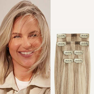Luxy 100% Remy Human Hair Extensions for Thin Hair Thinning Hair Fill-Ins ? 6 Seamless Wefts Multi-Dimensional Color Blend - Natural-Looking Volume &amp; Coverage 80 grams 16" Dimensional Cream Blonde