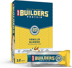 CLIF BUILDERS Protein Bars - Vanilla Almond Flavor - 20g Plant Based Protein - Gluten Free - Non-GMO - Low Glycemic - No Artificial Sweeteners - 2.4 oz. (12 Pack)