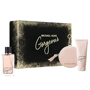 Michael Kors Gorgeous 3 Pieces Gift Set for Women (3.4 Ounce Eau de Parfum Spray +3.4 Ounce Body Lotion + Round Purse)