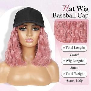 HANYUDIE Hat Wig for Women Wig Cap with Curly Hair Extensions Hat with Hair Wave Adjustable Baseball Cap Wigs