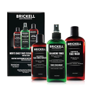 Brickell Men's Daily Face Cleanse Routine for Oily Skin, Alcohol Free Toner, Gel Facial Wash and Moisturizer, Natural and Organic, Unscented