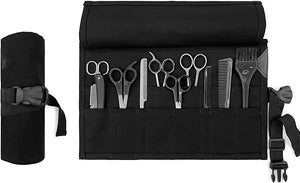 Under NY Sky Salon Scissors Roll Up Holder ? Professional Canvas Pouch Case for Hair Stylists Barbers &amp Hairdressers ? Portable Storage Organizer for Hair Cutting Shears &amp Salon Tools - Black