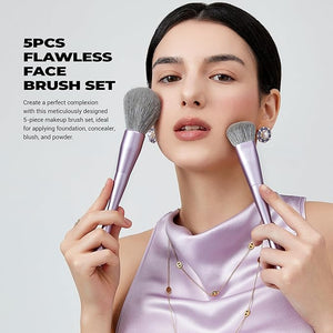 Jessup Makeup Brushes Face 5pcs Premium Synthetic Make Up Brushes Set for Foundation Contour Blush Highlighter and Powder Luxury Purple T514