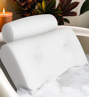 Everlasting Comfort Luxury Bath Pillows for Tub with Head and Neck Support - Non-Slip Bathtub Pillow with Suction Cups Quick-Drying Mesh &amp Drying Hook - Jacuzzi &amp Spa Accessories for Women -