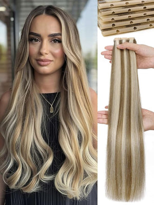 WIGNEE OVO Butterfly Human Hair Extensions 24 Inch Dirty Blonde Double Hand Tied Beaded Weft 100% Real Remy Hair Seamless Glueless 12A Grade for Natural Volume &amp Length (9A60)