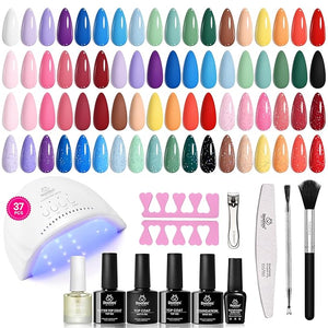 Beetles Gel Nail Polish Kit with Uv Light - 37Pcs 25 Colors Pink Red Blue Purple Green Gel Polish Starter Kit Energetic Moves for Beginners with Everything Nails Manicure Tools Gifts for Women Girls