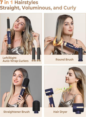 UKLISS Hair Dryer Brush 7 in 1110000 RPM Hair Dryer with Diffuser for Curly &amp Twisted Hair Professional Ionic Brush Blow Dryer for Salon-Quality Styling (Blue Gold)