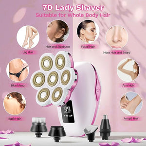 Electric Razors for Women 7D Electric Shaver for Women 5 in 1 Lady Shavers Wet/Dry Bikini Trimmer Painless Face Razor for Arms Legs Armpit Pubic Area