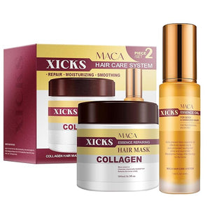 Maca Collagen Hair Repair Set - 16.9oz Hair Mask + 1.69oz Moroccan Oil - Deep Moisture &amp; Shine Treatment for Curly/Frizzy/Dry Hair - Repairs Split Ends &amp; Knots - All Hair Types