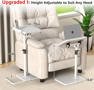 TV Tray Table for Couch Height Adjustable/360¡Æ Swivel/180¡Æ Flip-Over Panel Design C-Shaped End Table Sofa Arm End Side Table with Phone &amp Tablet Slot for Eating LaptopCouch Bed (White)