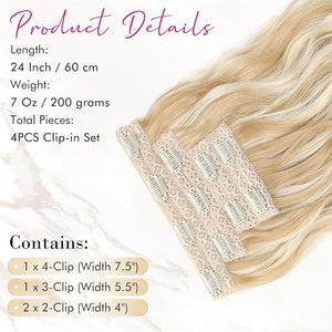 REECHO Clip in Hair Extensions 4PCS Hair Extensions 24 Thick Long Beach Waves hair extensions HE003 Invisible Lace Weft Natural Soft Hairpieces for Women (Dirty Blonde)
