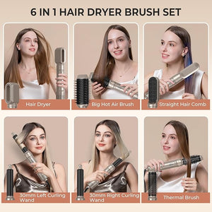 6 in ONE Blow Dryer Brush,Air Curling Iron