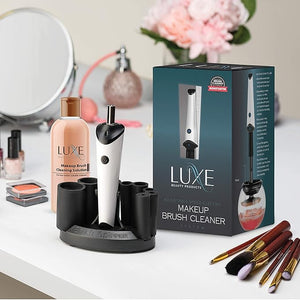 Luxe Electric Makeup Brush Cleaner Machine with Cleaning Solution - USB Charging Station Automatic Brush Washer and Dryer - 3 Adjustable Speeds for Easy Cleaning - Complete Set for Hygienic Brushes
