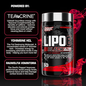 Nutrex Research Lipo-6 Black Ultra Concentrate Thermogenic Fat Burner Supplement Increase Weight Loss Energy &amp Intense Focus 120 Diet Pills