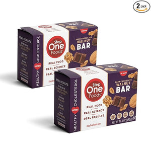Step One Foods Dark Chocolate Walnut Bars Omega 3's and Dietary Fiber Gluten Free Non-GMO Vegan Clinically Proven to help Lower Cholesterol (24 Pack)