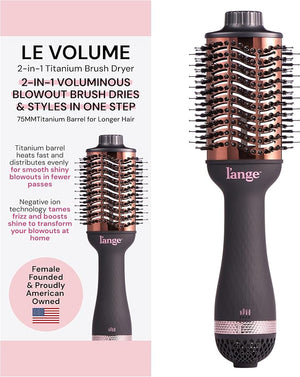 L'ANGE HAIR Le Volume 2-in-1 Titanium Blow Dryer Brush | Hot Air Brush for Hair Drying &amp Styling | Ionic Oval Barrel for Smooth Frizz-Free Volume | (Black ? 75mm)