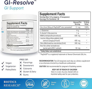 Biotics Research GI Resolve¢â Advanced L-Glutamine Powder Formula for Gut Lining Support &amp Healing - Optimal Gastrointestinal Function - Premium 7-Ingredient with Zinc Carnosine &amp Botanicals- 6