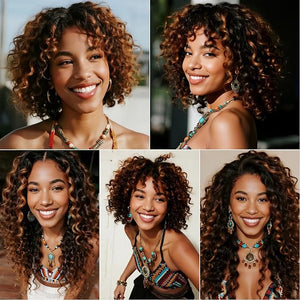 Highlight Curly Human Hair Bundles 20 22 24 Inch Brazilian Remy Virgin 10A Curly 3 Bundles Human Hair Hair Extensions Bundles P4/30 Highlight