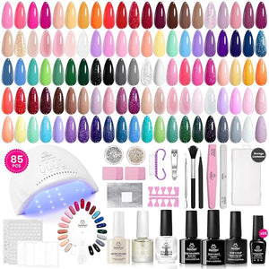 Beetles Gel Nail Polish Kit with U V Light 85Pcs Valentines Day Gift for Women 55 Colors Seasonal Symphony Set with Diamond Decorations &amp; Manicure Art Stickers and Tools Soak Off for All Season