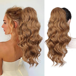 Stamped Glorious Ponytail Extension 22 Long Body Wave Ponytail Synthetic Heat Resistant Drawstring Ponytail Hairpieces for Women£¨Copper Golden£©