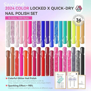 SAVILAND Nail Polish Set Air-Dry: 36 Colors Nail Polish Kit Red Pink Blue Glitter Regular Nails Polish with Base Top Coat Nail Lacquer Acrylic Nail Set for Beginner Home Salon DIY Gift Summer