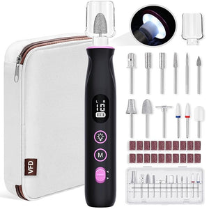 Electric Nail Drill Cordless 2000 mAh Rechargeable Portable Nail File 12 in 1 Kit for Thick Toenails 10 Speeds Nail Dril Machine Professional Manicure Pedicure for Hand Natural Nails Care (Black)