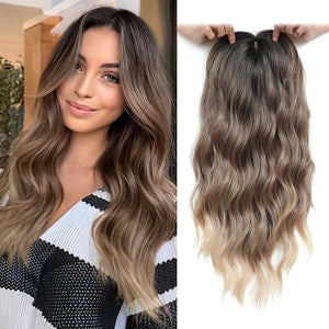 UDU 20Inch Ombre Brown Wavy Hair Topper for Women Long Hair Topper with Natural Coverage Clip in Hairpiece for Thinning Hair Invisible Natural Coverage Top Piece