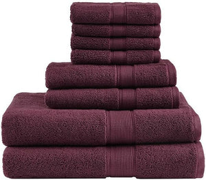 Madison Park 800GSM Bathroom Towel Set of 8 100% Cotton Bath Towel Set for Bathroom Luxurious Highly Absorbent 2 Bath Towels 2 Hand Towels 4 Washcloths Quick Dry Spa Quality Burgundy