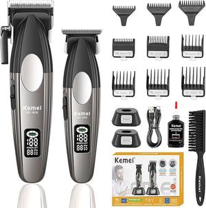 KEMEI 8536 Professional Hair Clippers for Men Cordless Barber Clipper and Trimmers Set with LED Displays 9000 RPM Hair Cutting Kits with Charging Bases Mens Grooming Kit