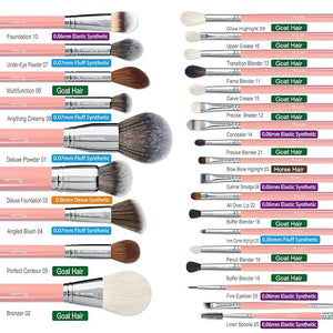 Bueart Design Makeup Brushes Set 26pcs Real Natural Goat Hair Professional labeled Foundation Face Blending Blush Concealers Eyeshadow Brush Set(26Pcs Pearl Pink)