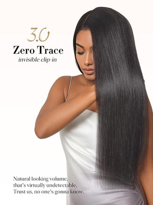 LUVME 0.59mm Zero Trace Invisible Clip in Hair Extensions Yaki Straight 2 Pack 6 Pcs 100g 24 Inch 100% Real Human Hair Clip Ins Lightweight Invisible Volume for Daily Wear Work &amp Parties