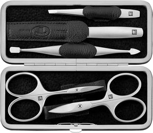 ZWILLING Manicure Set (5 piece genuine leather case metal frame with nail scissors and cuticle scissors) Premium Black
