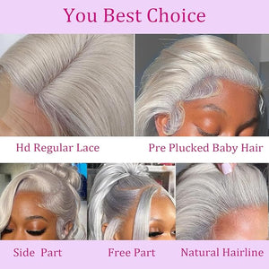 PANDA ANGEL Grey Wig Human Hair Straight 13x4 Grey Hd Lace Front Wigs 30 Inch Straight Full Frontal Wig 180% Density Wear and Go Glueless Human Hair Wigs for Women