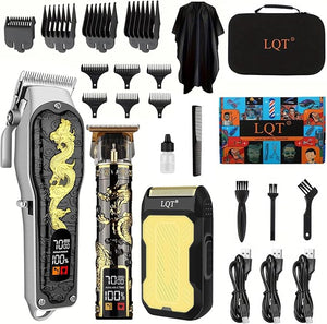 Hair Clippers 3-Piece Men's Professional Cordless Haircutting Set with LED Display Trimmer Shaver Beard Clipper - Gift for Man